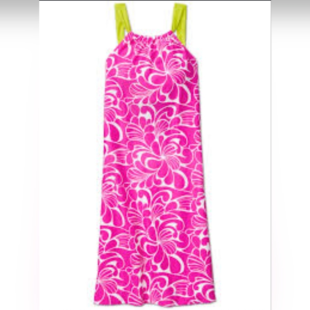 Athleta Medium Printed Kokomo Dress | Aloha Hot Pink Halter Tie‑Back Sun Dress